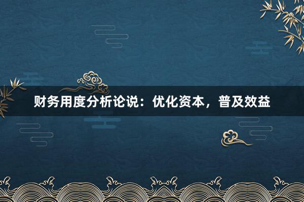 财务用度分析论说：优化资本，普及效益